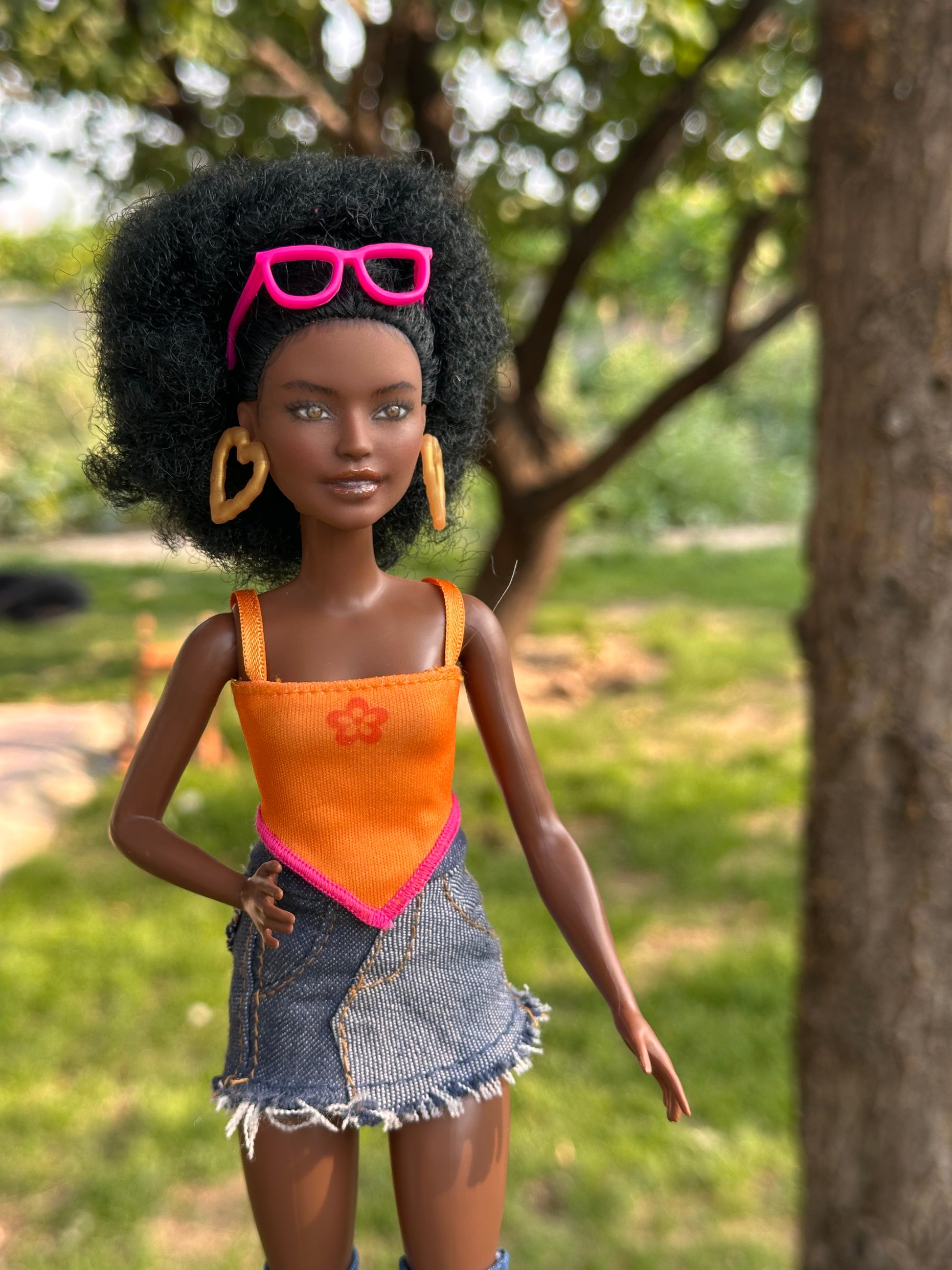 OOAK African American Art Doll: 12" Handmade Repainted Fashion Display