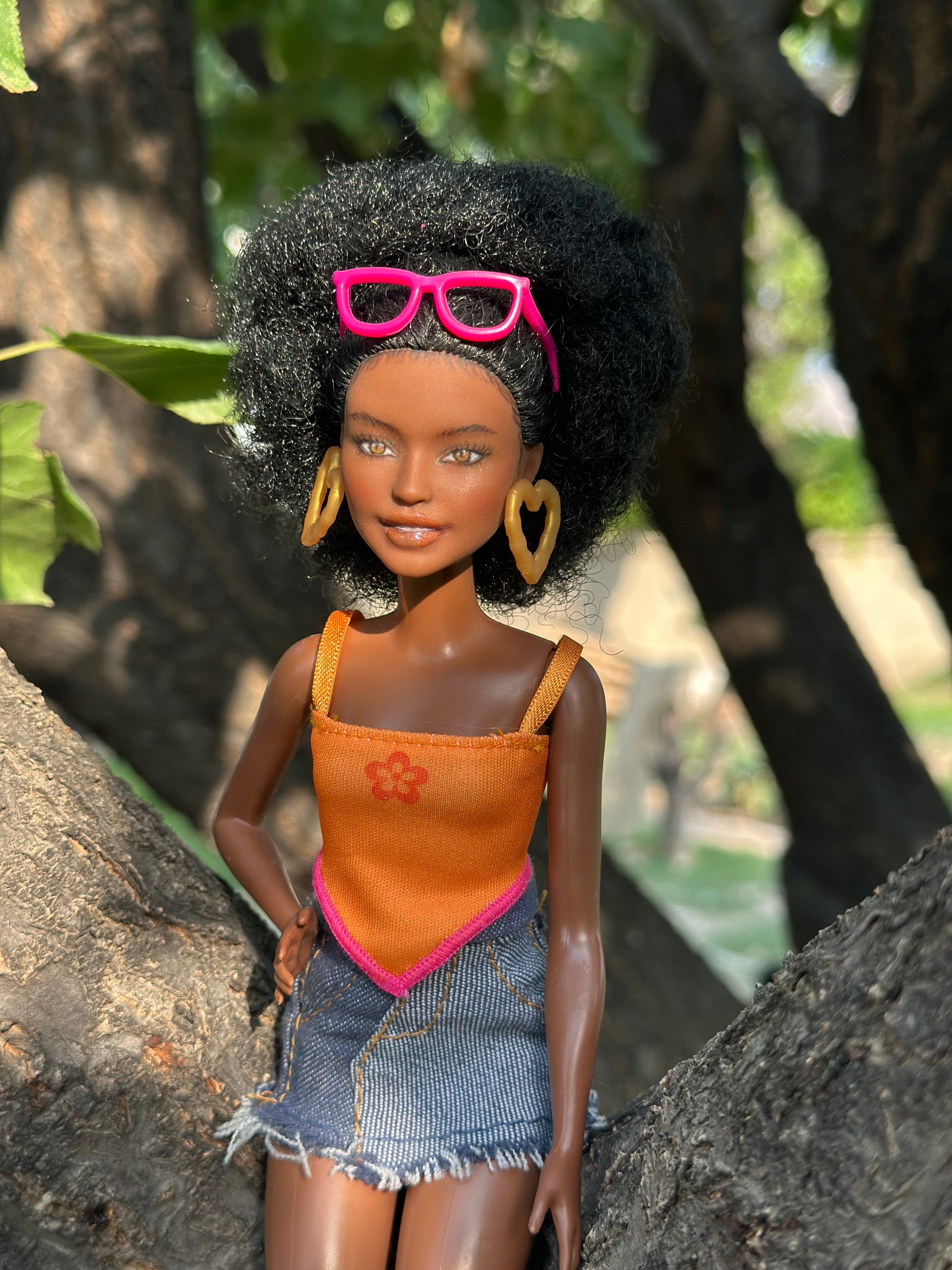 OOAK African American Art Doll: 12" Handmade Repainted Fashion Display