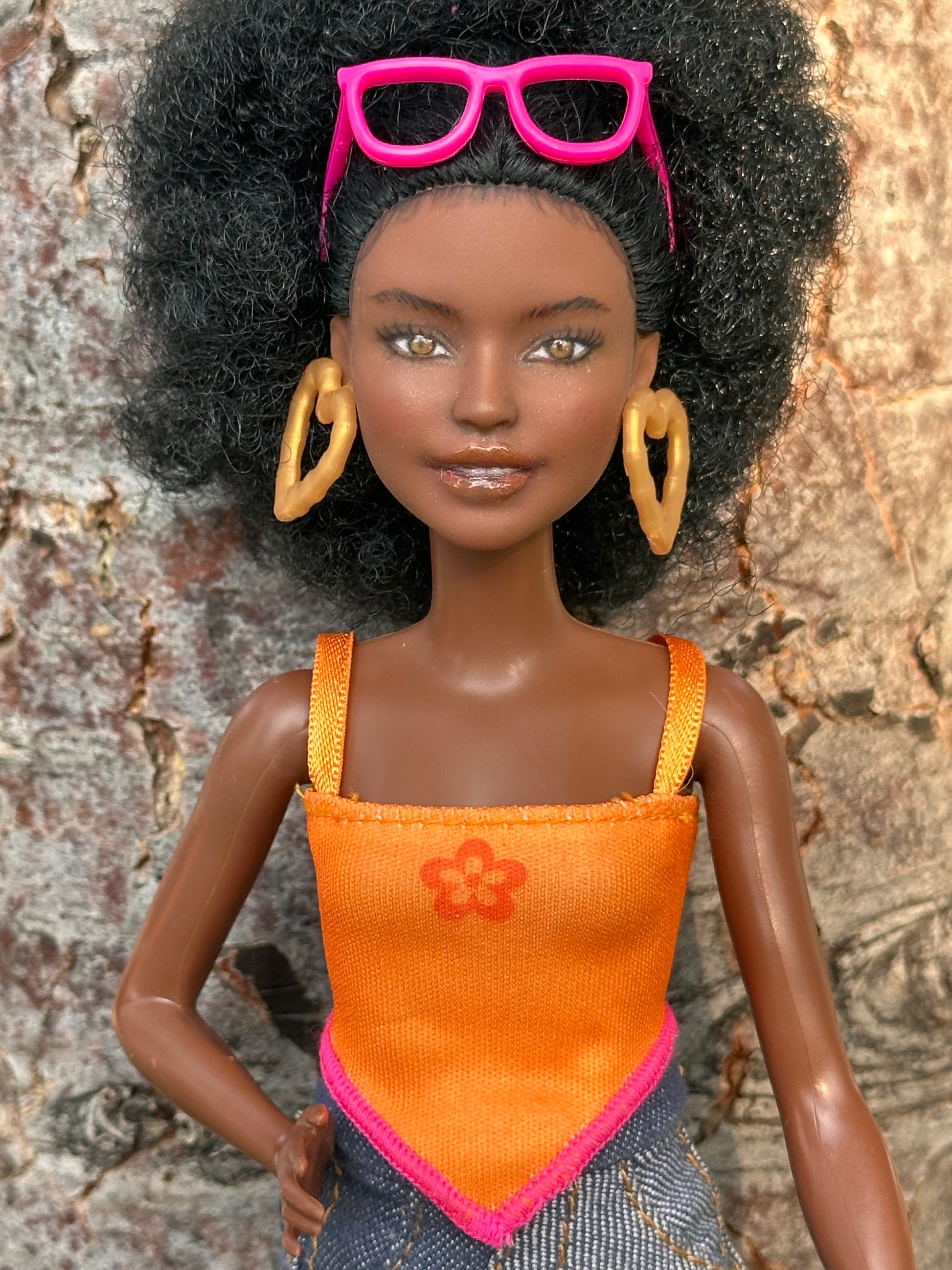 OOAK African American Art Doll: 12" Handmade Repainted Fashion Display