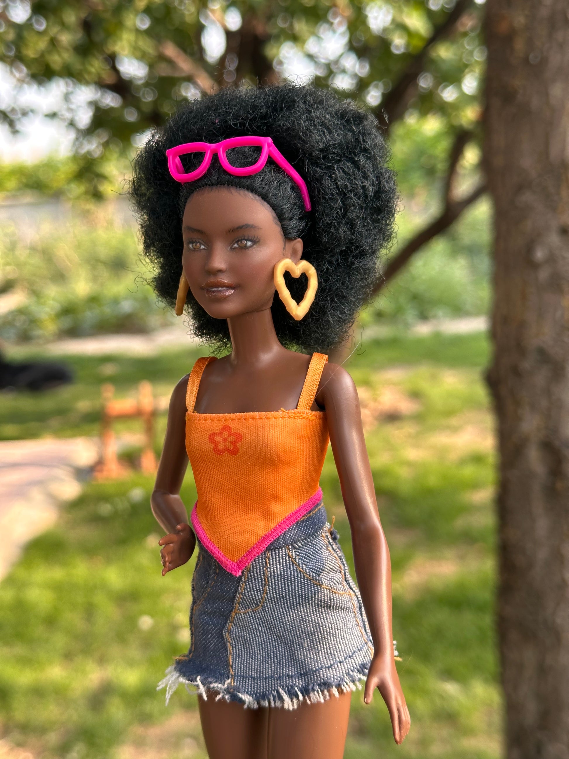 OOAK African American Art Doll: 12" Handmade Repainted Fashion Display