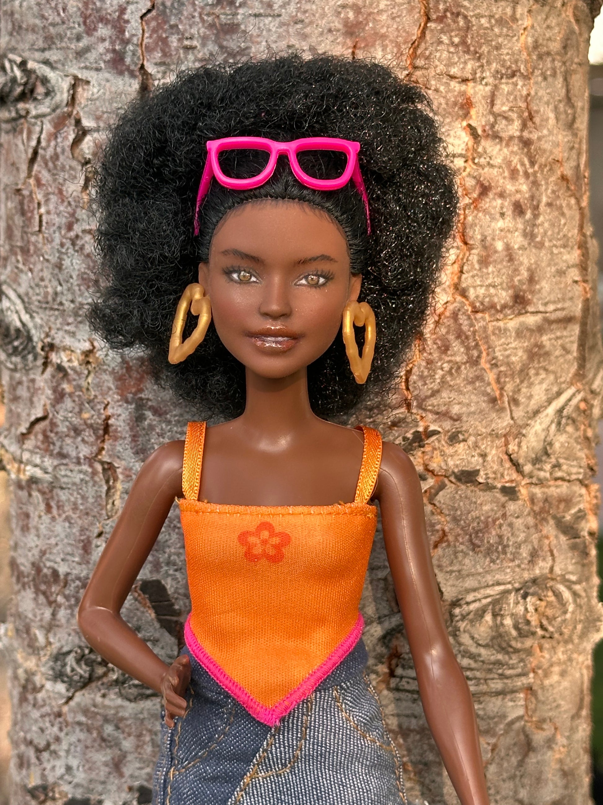 OOAK African American Art Doll: 12" Handmade Repainted Fashion Display